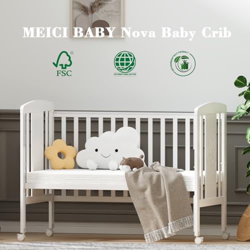 سرير اطفال خشبي 3 في 1 من ميسي بيبي، سرير اطفال قابل للتحويل مع قضيب تسنين، 3 اوضاع قاعدة سرير قابلة للتعديل، مرتبة فاخرة من صبار الوفيرا، للاطفال من الولادة الى 5 سنوات (مرتبة قطيفة 60 ملم)