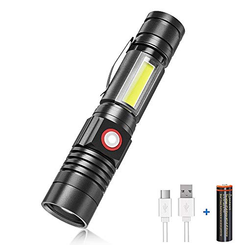 Rechargeable Flashlight (Included Battery), Magnetic Flashlight Super Bright  Belt Clip, Cob Side Work-Light, Pocket Size, Adjustable Focus, IP65 Waterproof - 4 Modes for Emergency, EDC, Camping