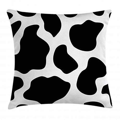 ABAKUHAUS impresión de la Vaca Funda para Almohadón, Blanca Piel de la Vaca del Granero, Decorativo, Estampado en Ambos Lados, 45 x 45 cm, Negro Blanco Gris