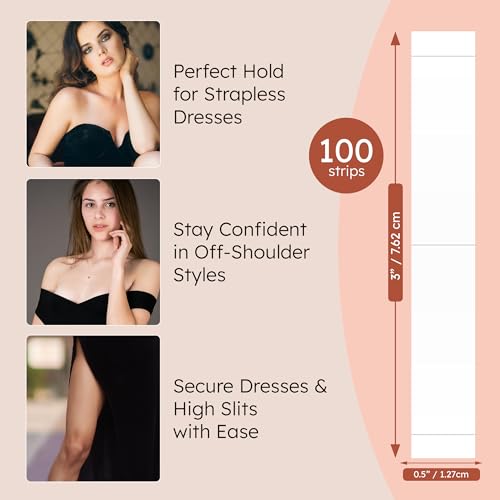 100 Strips Transparent Double Sided Tape for Clothes – Fashion Tape for Women | Body Tape - Clothing Tape to Keep Clothes in Place | Waterproof Clear Dress Tape3