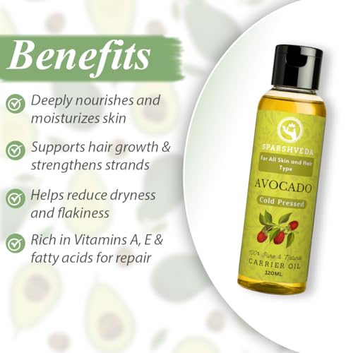 Image of Avocado Oil | 100% Pure Cold Pressed Carrier Oil for Deep Skin & Hair Moisturization | Rich in Vitamins A D E, Reduces Dryness, Eczema & Dandruff | 120 ml