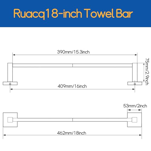 Ruacq 81801 Matte Black 16 Inch Single Towel Bar Square Bath Towel Holders Bathroom Towel Rack Sus304 Stainless Steel Modern Wall Mounted thumb #1
