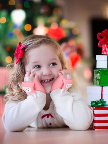 SATINIOR 2 Pairs Winter Kids Fingerless Gloves Toddler Finger Mittens Knit Convertible Half Finger Mitten Flap Aged 3-10(Grey, Dark Pink,Rabbit)4