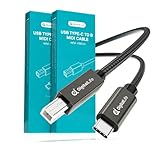DigitalLife 2er-Pack 2M USB C auf USB B MIDI-Kabel für MIDI-Keyboard, Controller, Synthesizer, Audio-Interface und Mehr | Nylon Geflochten | kompatibel mit Windows, macOS, Linux