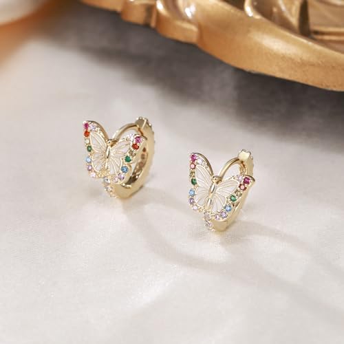 Butterfly Earrings for Women Hypoallergenic Multicolor CZ 14K Gold Plated Butterflies Huggie Hoop Earring Small Tiny Hoops by Cosol Silver - Used condition - Image 4