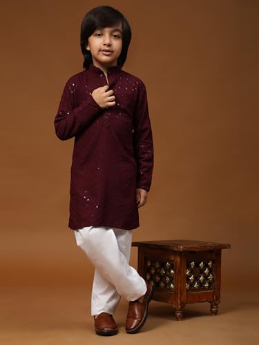Image of Pro-Ethic Style Developer Men Silk Striped Father Son Matching Ethnic Wear Embroidery Mirror Work Kurta Pyjama Set |(Combo)B-117