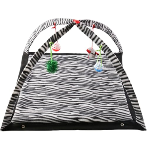 Centro de actividades de gato, alfombra de juego de gatos, centro de actividades de gato plegable con juguete colgante y alfombra de vellón, estantería interactiva de actividad de gato en blanco y ne