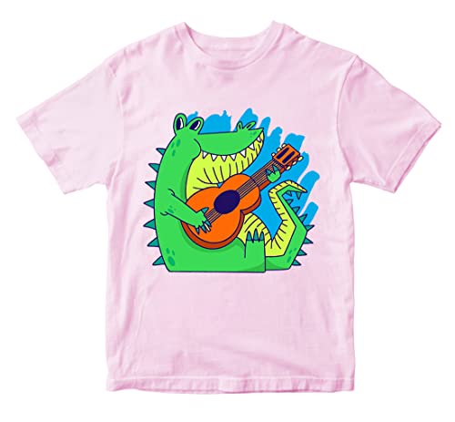 Image of Boys & Girls Cute Alligator Crocodile Playing Guitar 100% Cotton Unisex Kids T-Shirt