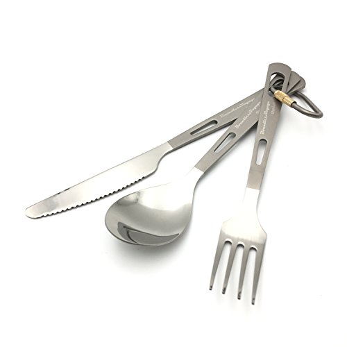 キャンピングチタンカトラリー 3点セット [ナイフ・フォーク・スプーン] 食器 アウトドア 調理用品 バーベキュー (3点セット) …