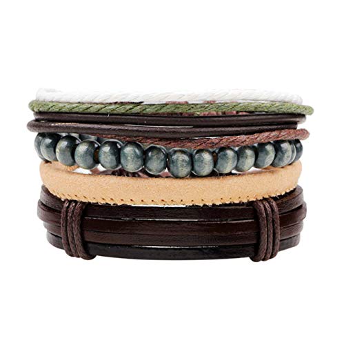LMH-Shentu Fashion Accessories Anchor Bead Leather Bracelets & Bangles 4 pcs 1 Sets Multilayer Braided Wristband Bracelet Men
