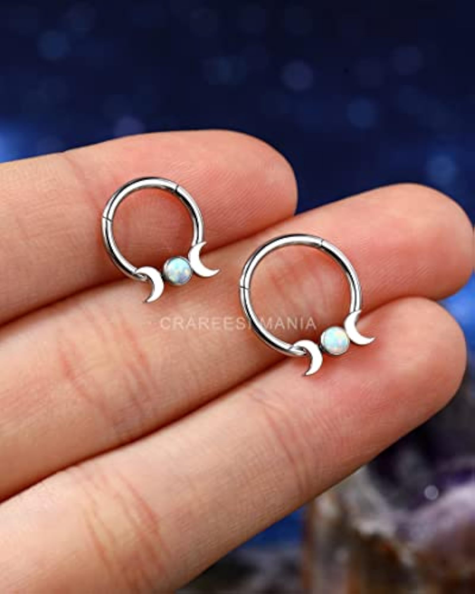 Women's Moon Septum Ring, 16g Stainless Steel