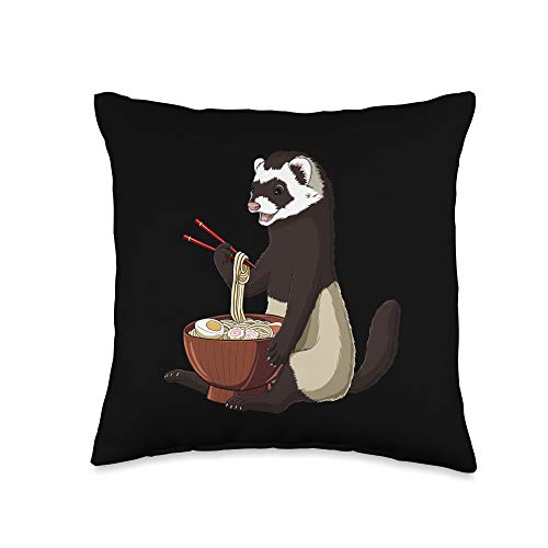 Japanese Noodles Kawaii Ramen Bowl Funny Ferret Throw Pillow