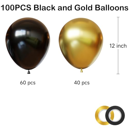 Image of YMSZ Black and Gold Balloons, 100pcs 12Inch Graduation Birthday Balloons | Black and Gold Birthday Decorations for Men Graduation 2026, Retirement, New Year, Birthday, Anniversary Party Decorations