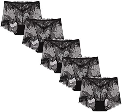 5-Pack Womens Sexy Underwear Lace Panties,Invisible Seamless Bikini Lace Underwear,Plus Size Ladies Brief for Women (Black,L)