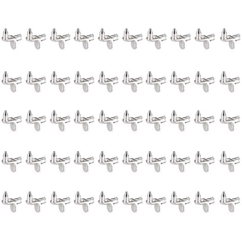 Concisea 50 Pcs Shelf Support Pegs Pin Bracket,Stainless Steel Shelf Support pins Studs peg Steel 5mm Pegs, Pins, Shelving Studs for Kitchen Cabinets Bookcases Closets Cover
