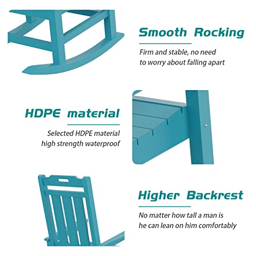 Kevinplus Outdoor Rocking Chair, Lawn Patio Rocking Chair, Front Porch Rocking Chair, Tall Modern Adirondack Chair, Weather Resistant Outdoor Rocker Chair For Garden Backyard Fire Pit, Aruba Blue #TOP6