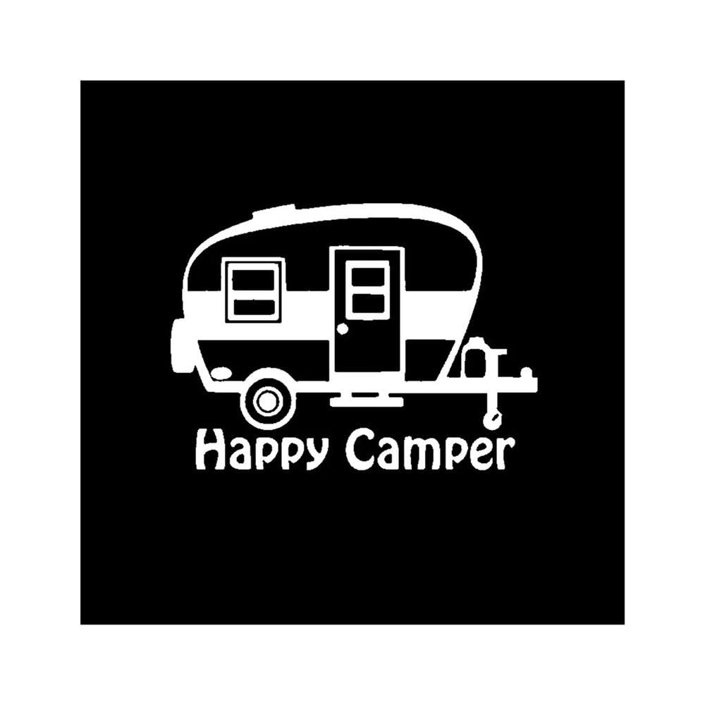Creative Art Happy Camper Camping Car Sticker Automobiles Exterior Accssories Vinyl Decals(White,20cm x 14.5cm)