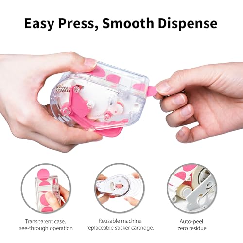 Image of 300 PCS of 1-inch Rose red Dot Stickers with Sticker Dispenser, Round Coding Labels Circle Dots Labels Stickers for Office, Classroom,Small Business,Papers