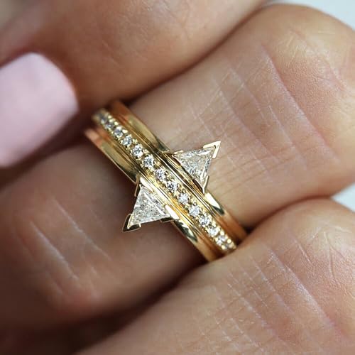 Gold Color Wedding Rings for Women Trendy Triangular Cubic Zirconia Engagement Jewelry3