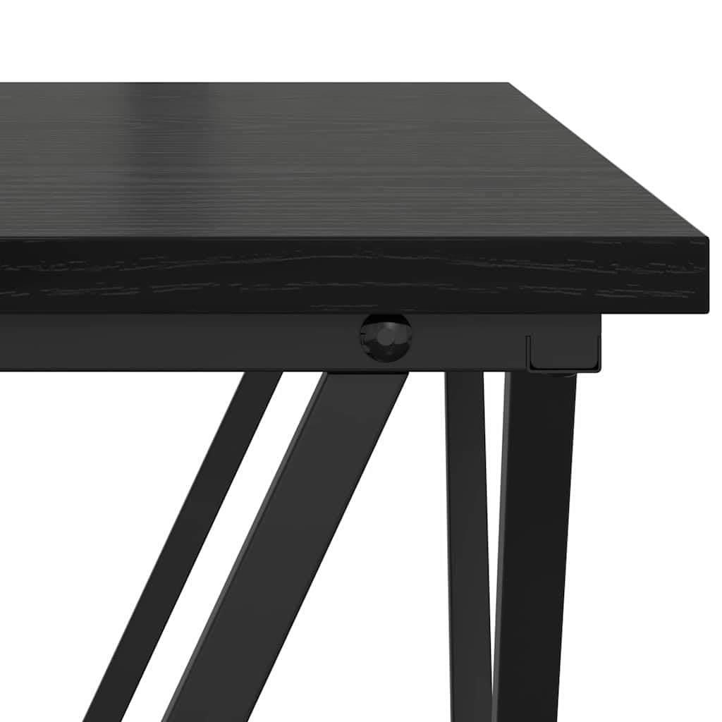 Juego de 2 mesas auxiliares hexagonales negras con marco de metal y tablero de madera para salón, diseño moderno