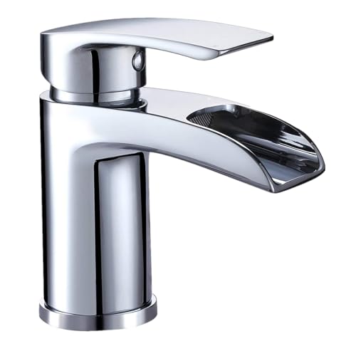 HAPILIFE 10 ans Garantie Design Robinet de Lavabo Salle de bain Mitigeur d'évier Mode Cascade en Laiton Solide Chromé