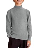 Haloumoning Boys Turtleneck Sweater Kids Fashion Long Sleeve Knit Pullover Sweaters 5-14 Years Grey