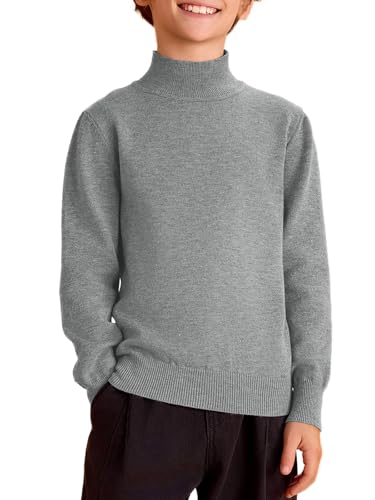Haloumoning Boys Turtleneck Sweater Kids Fashion Long Sleeve Knit Pullover Sweaters 5-14 Years Grey