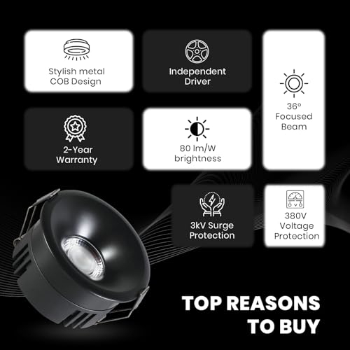 Image of Havells Crysta Deco Cob 7W 3K Matt Black,Led-Spotlights,Energy Efficient,Long Life of 25000 Burning Hours,Beam Angle of 36,Metal Body Cob with Independent Driver,Warm White (3000K) Pack of 8
