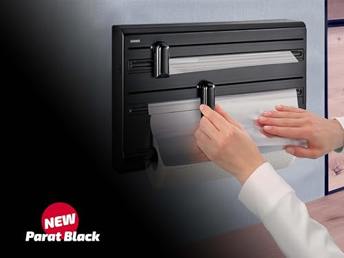 Leifheit Parat Black wall mounted roll holder, kitchen roll holder wall mounted in a modern design for three rolls, clean cut edges, kitchen roll dispenser with ergonomic shape, black - Image 4