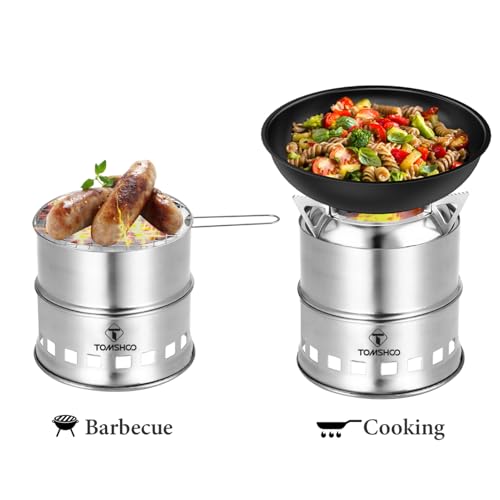 TOMSHOO Camping Stove, Portable Folding Windproof Wood Burning Stove Compact Stainless Steel Alcohol Stove Outdoor Camping Hiking Backpacking Picnic BBQ