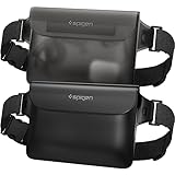 Spigen 完全防水 ウエストポーチ 2枚セット 小物 IPX8認証 海 プール 川 旅行 アウトドア スマホ収納可能 三重チャック ベルクロ PVC 大容量 防水バッグ A620 AMP04531 (ブラック)