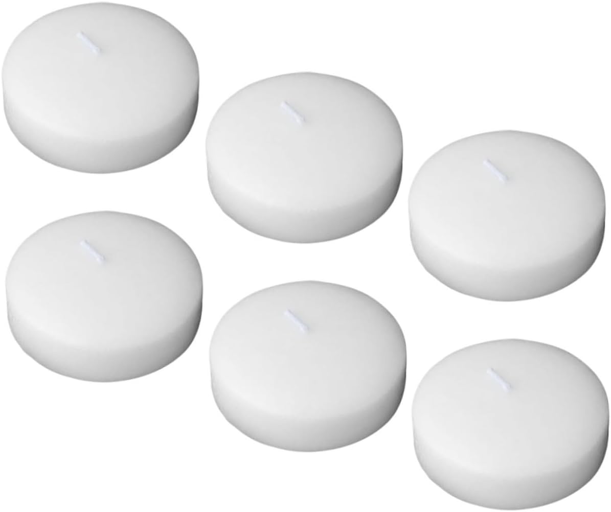 Angoily 6 Pcs Small Unscented Round Floating Candles 4.5x2.5cm Tealight Wax for Wedding Party Romantic Dinner Birthday Decoration