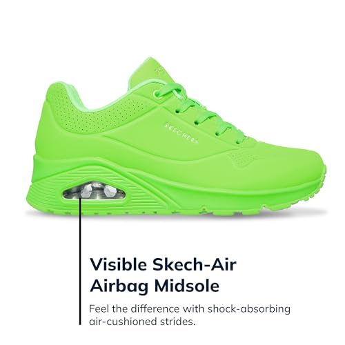 Skechers Women's Uno-Night Shades Sneaker Cooled Memory Foam, Skech-Air Midsole, Durabuck Upper, Lime, 7.5