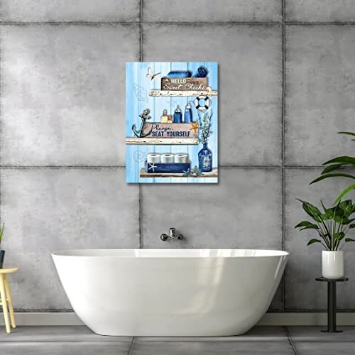 citari Bathroom Decor Wall Art Navy Blue Pictures Funny Rustic Farmhouse Signs Please Seat Yourself Canvas Painting Print Beach Nautical Sea Turtle Artworks12''x16'' - Image 2