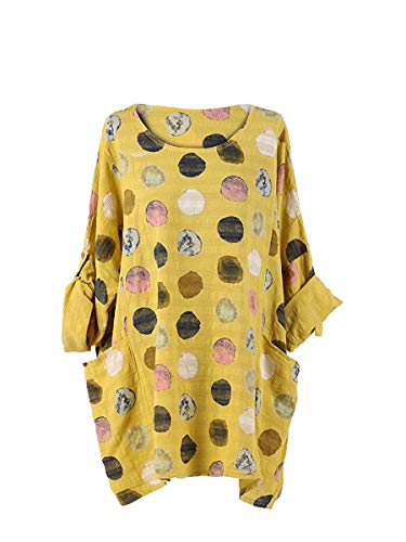 LushStyleUK New Ladies Italian Multicolor Polka Dot Cotton Top Women Lagenlook Top Plus Size (Mustard)