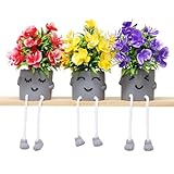 Zerzsy Set of 3 Small Artificial Plants in Pots,Cute Fake Potted Plants with Hanging Leg Planter for Window Sill Desk Bathroom Decor, Home Office Artificial Succulent Plants