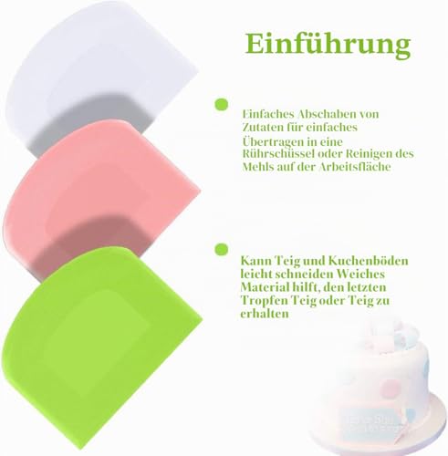 Foto von Teigschaber Teigschaberkarte Silikon,Dough Scraper card Spatelset für Kuchen, Pizza, Brotschneiden, Küchenbedarf für Brot Backen Kuchen Enthusiasten Anfänger Profi Bäcker (Weiß+Grün)