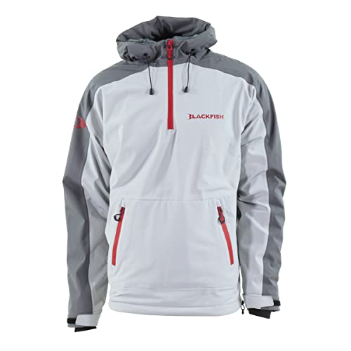 StormSkin Gale Pullover – Granite/Gray/Red – Waterproof & Windproof Ice Fishing Softshell Jacket – Heavy-Duty