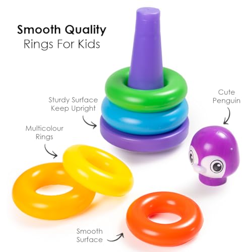 Ratna's 5 in 1 Tiny Tots Gift Set Containing Star Stacker, Penguin Stacking Ring, Stack-N-Spin, Rainbow Spinning Tower & Shape Sorter Cube Toys for Infants & Toddlers