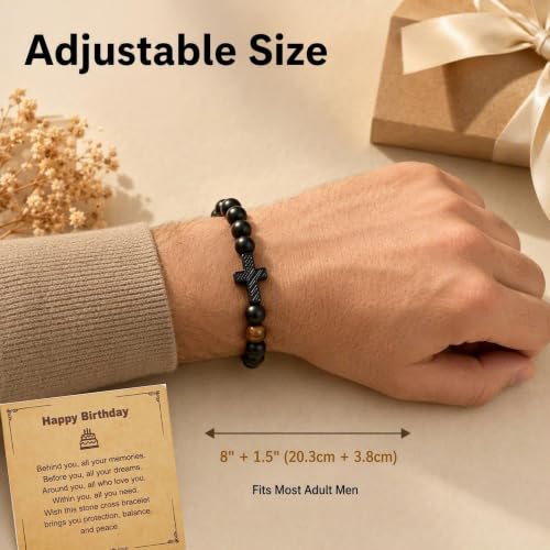 American Flag Cross Beads Bracelet, Birthday Gifts for Men, Christian Gifts — view 3