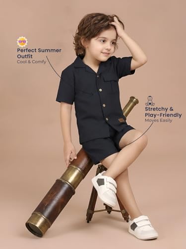 Image of POLKA TOTS 100% Cotton Co-Ord Set for Boys | Half Sleeve Shirt & Shorts Beach Outfit for Kids | Ultra-soft & Breathable Summer Clothes for Toddler & Baby Boy | Casual Dress & Printed Nightwear Set