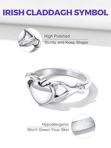 Image of Richsteel Stainless Steel Heart /Claddagh Cremation Urn Ring for Ashes for Women Waterproof Locket Rings Memorial Jewelry(with Gift Box)