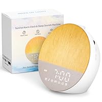 Uwithm Tageslichtwecker, Lichtwecker Sonnenaufgang Wecker Doppel, Wake Up Light, Bluetooth Lautsprecher, White Noise Machine mit 30 Beruhigende Klänge, 20 Helligkeit,18 Farben Dimmbare Nachttischlampe