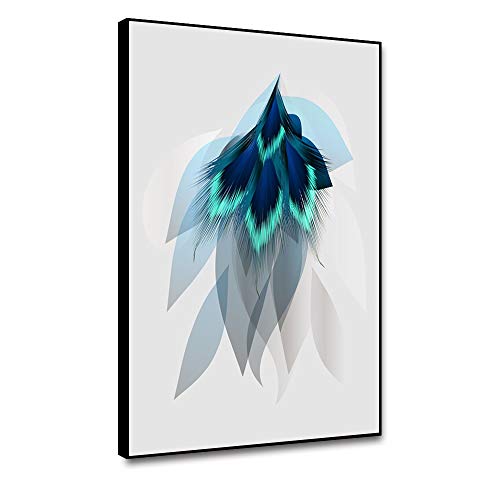 Musemailer Peacock Feather Canvas Wall Art Prints 8 x10 Abstract Bohemian Style Animal Feather Poster Framed Canvas Painting Wildlife Artwork for Wall Decoration Living Room Dining Room Bedroom