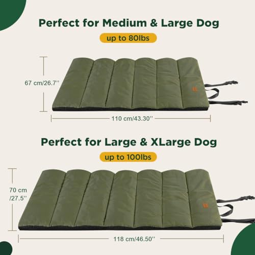 Gimars Verbesserte Outdoor Hundebett mit wasserdichter Folie, leicht aufrollbar mit Schnalle, großes Reisehundebett für mittelgroße & große Hunde, tragbar, faltbar, waschbar