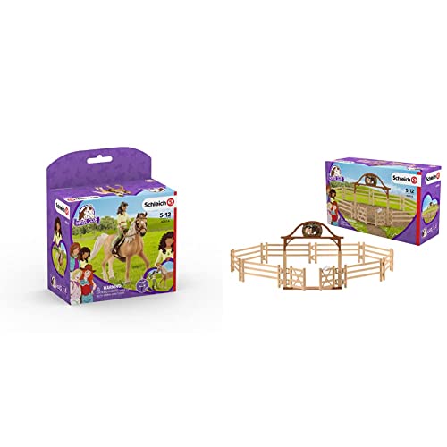 Schleich 42414 - Horse Club Sarah & Mystery & 42434 - Pferdekoppel mit Eingangstor