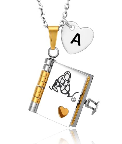 HEYOLL Granddaughter Gifts from Grandma Grandpa Personalized Chapter Book Necklace for Granddaughter Initial Pendant Necklace for Girls Valentines Day Gifts for Granddaughters A