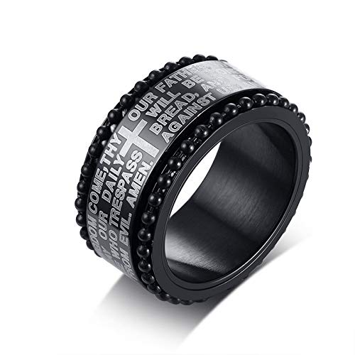 Asma Jewel House 11MM Stainless Steel Cross Bible Scriptures Spinner Black Ring for Men/Boys