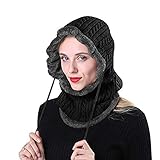  Gorro de forro polar térmico 2 en 1, con capucha, para invierno, para mujer, hombre Negro Talla única