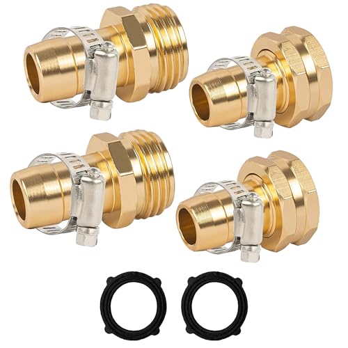 LIULO TOOL Garden Hose Repair Connector with Clamps, Fit for 3/4' or 5/8' Aluminum Garden Hose Fitting, Male and Female Hose Fittings, 2 Sets